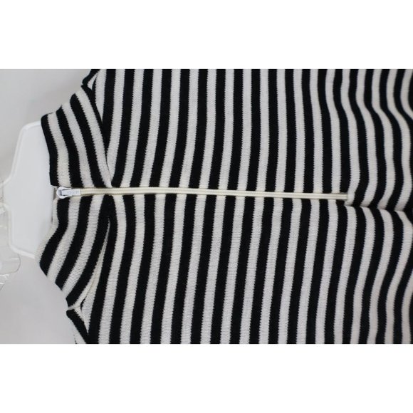 Vtg 70s Macys Womens Medium Striped Half Zip Knit Sleeveless Shirt Black White - Picture 5 of 8